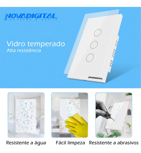 Imagem 3 de 6 de Interruptor Touch Led 3 Botões Rf433 Wi-fi Google Alexa