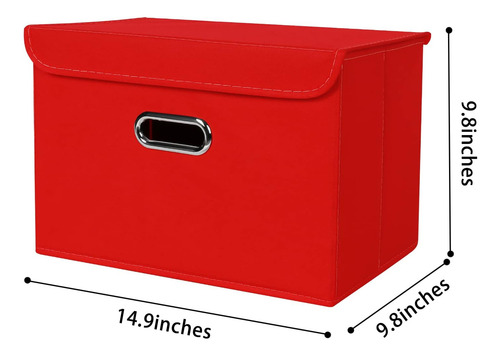 Cubo Plegable De Tela De Lino Con Tapa Y Divisor, Color Rojo