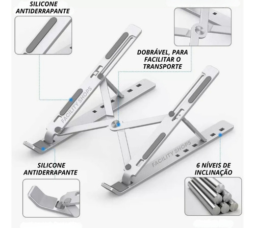 Suporte De Notebook Articulado Dobrável Ergonomico Em Alumínio Portátil Facility Shops