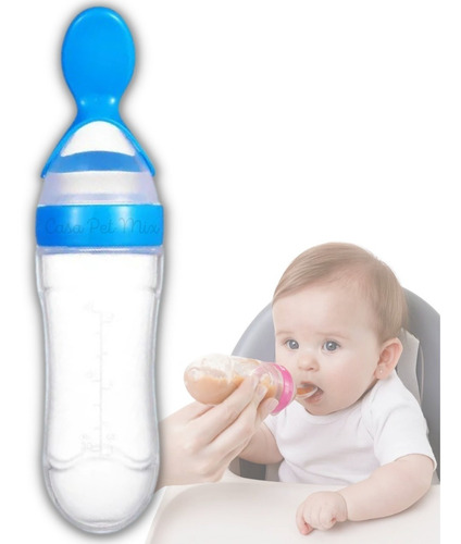 Potinho Para Papinha De Bb Bebe Portatil Viagem Com Dosador Cor Azul