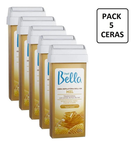 Kit 5 Refil Cera Roll-on 100g Depilação Depil Bella Cera Mel