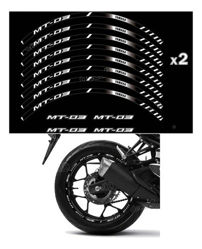 Kit Adesivo Friso Refletivo Roda Moto Yamaha Mt 03 Fri48 Cor Adesivo Emblema Gráfico Mt 03 Friso Refletivo Tricolor