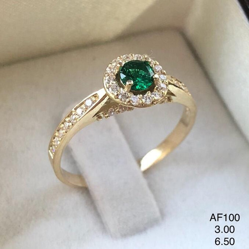 Anel Em Ouro 18k, Com Turmalina Verde E Diamantes
