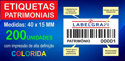 Etiqueta Patrimônio Qr 40x15 Mm Color 100unid