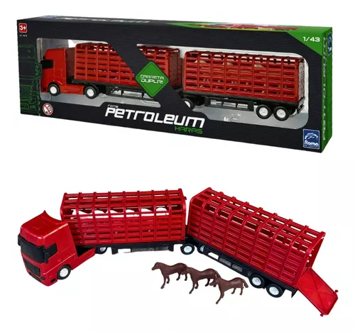 Carreta Dupla Haras Brinquedo Menino Modelo Petroleum Cavalo