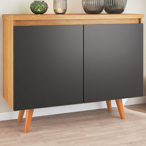 Balcão Buffet Premium 2 Portas Mel/preto - Viero Móveis Cor Marrom-claro