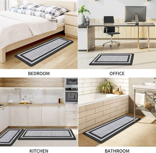 Imagen 5 de 9 de Tapete De Baño Cocina 2 Pcs Acolchado Antifatiga Marco Negro