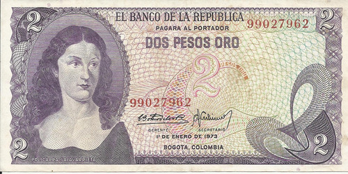 Colombia 2 Pesos Oro 1 De Enero 1973