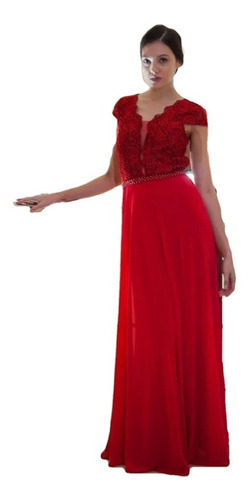 Vestido Festa  Longo Manguinha Tiffany  Vermelho Royal