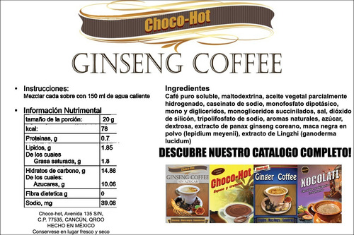 Café Con Ginseng, Maca Y Ganoderma, Promo 2 Bolsas