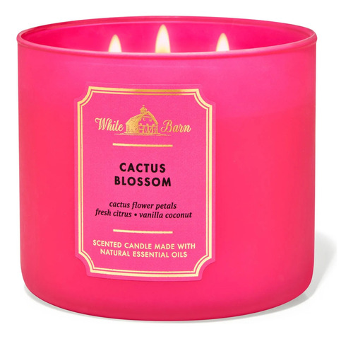 Bath And Body Works - Vela Grande 3 Mechas Color Rosa Chicle Fragancia Cactus Blossom