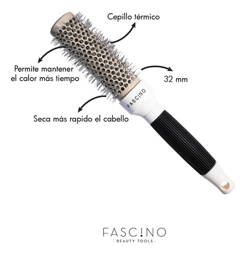 Imagen 3 de 5 de Cepillo Para Cabello Térmico Para Brushing 32 Mm Fascino