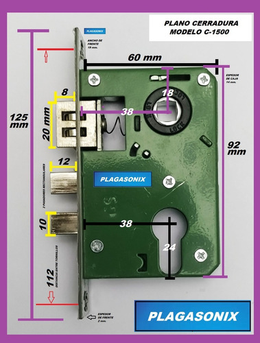 Imagen 5 de 10 de Cerradura Embutir Especial Completa C-1500 Europ. Economica
