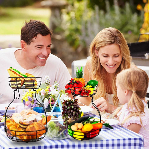 Wellcasa Cesta De Frutas Y Verduras De 2 Niveles Con Colgado