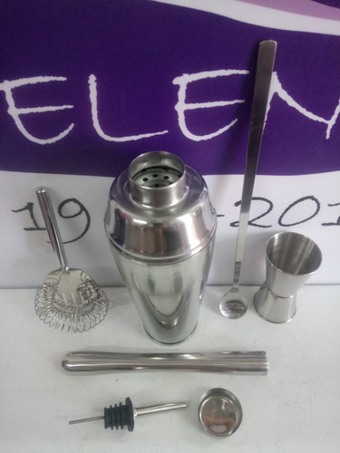 Set Barman Acero Coctelera Jigger Pisón Oruga Pico Cuchara