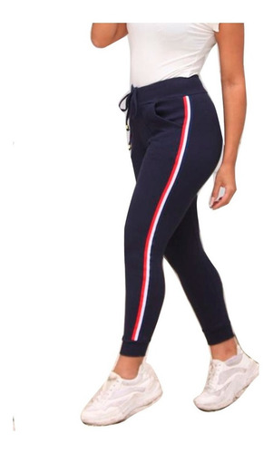 Calça Ribana Feminina Jogger Cós Alto Bolso Listra Lateral