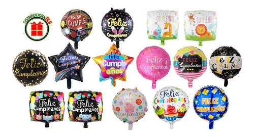 Pack 24 Globos Metálicos Con Varillas Feliz Cumpleaños