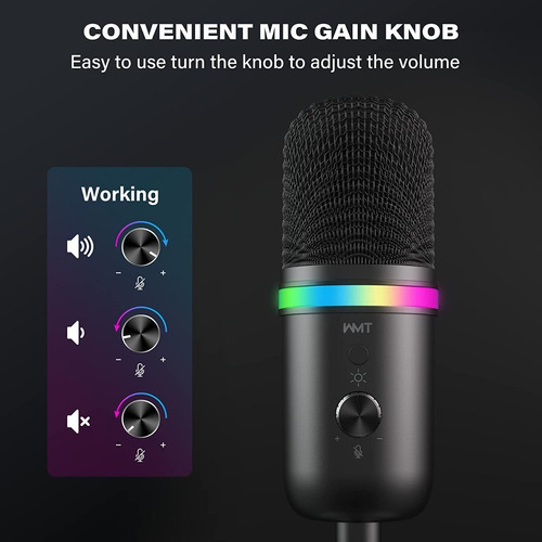 Wmt Microfono Usb Gaming Rgb Streaming Pc Mac Ps4 Ps5