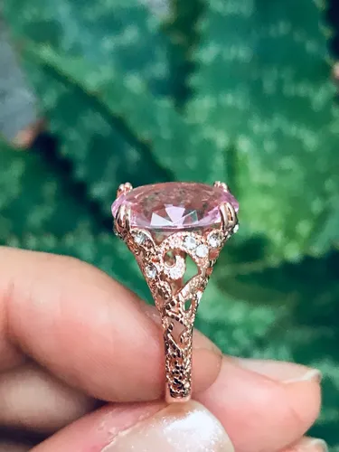 Anillo Compromiso Oro Rose Cuarzo Rosa Fantasia Importado