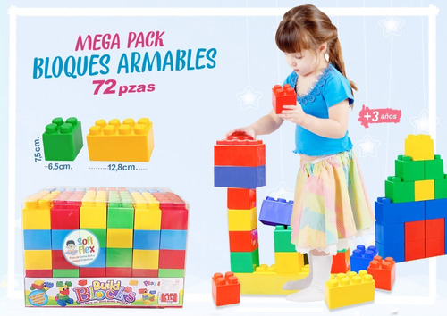 Mega Bloques Armables 12cm. Largo 72 Piezas