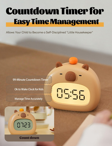 Reloj Despertador Wanidea Cute Capybara Para Niños Con Tempo
