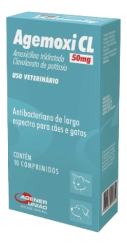 Agemoxi Cl 50mg Antimicrobiano - Para Cães E Gatos (10 Comp)