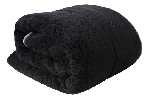 Cobertor Matrimonial Borrega Bicolor Negro Gris Ultra Suave