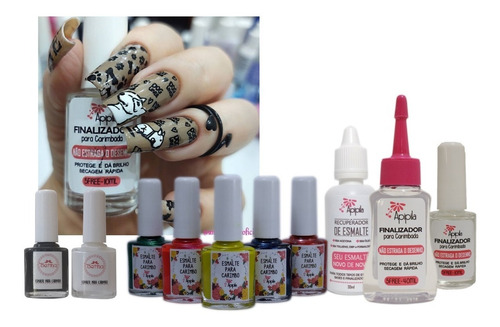 Kit 07 Esmaltes Para Carimbo+recuperador+finalizador Grátis