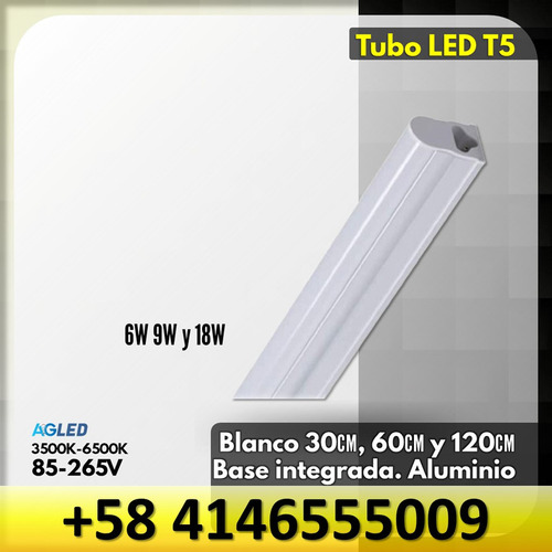 Tubo Led T5 6w 30cm Con Base Integrada Alum 6500k 85-265v