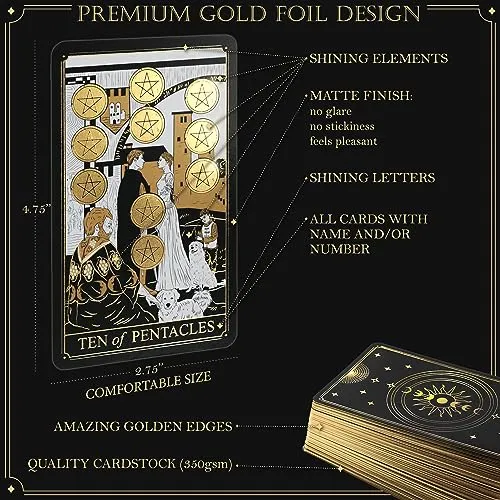 78 Cartas De Tarot Clasico Dorado Y Guia Para Principiantes.