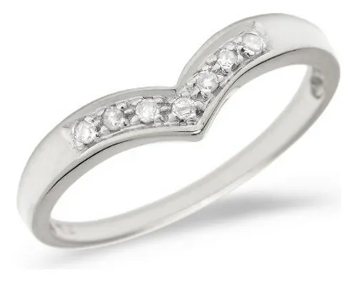 Anillo De Oro Blanco De 10k Con Diamantes En Diseño Chevron