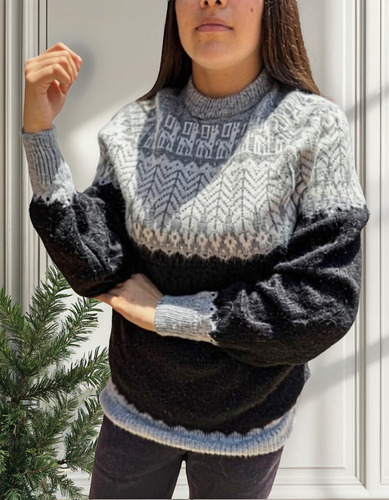 Sueter Pulover De Lana De Alpaca Clásico Hojitas