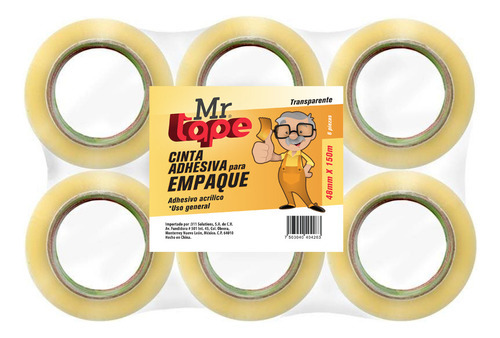 Cinta Adhesiva Empaque Transparente Mr Tape 48mmx150m Pack 6