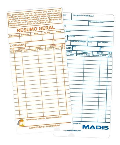 Cartão De Ponto Madis Térmico Md 402 Com 50 Uni + Frete Nfe