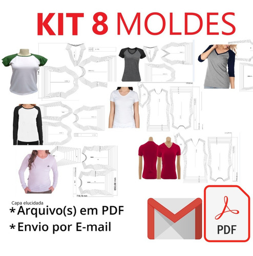 Kit 8 Moldes Modelagem Baby Look Feminino Plus Size