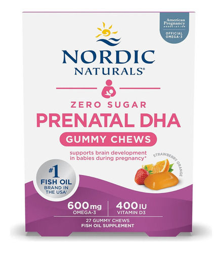 Nordic Naturals Prenatal Dha Sin Azúcar Con 27 Gomitas Sabor Fresa Y Naaranja