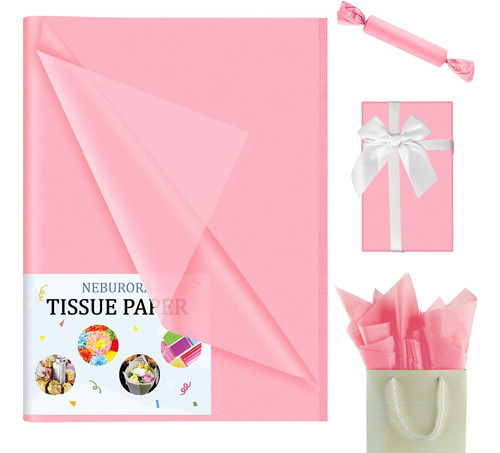 Neburora Papel De Seda Rosa Para Bolsas De Regalo, 60 Hojas