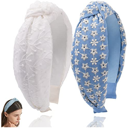 Diademas Anudadas Bordadas Begood Para Mujer, Color Blanco