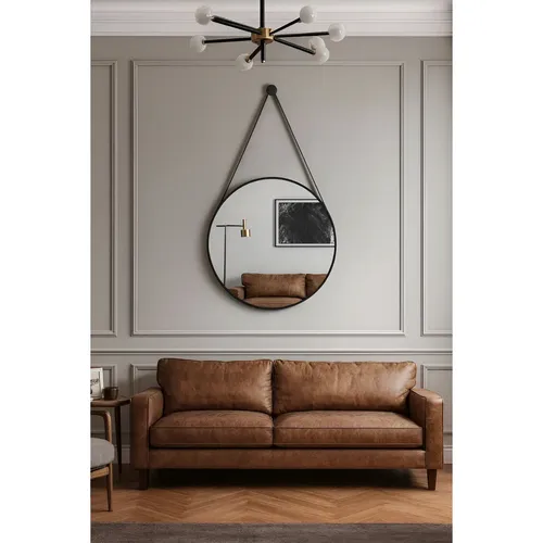 Espelho Redondo Decorativo ​Adnet Escandinavo 60cm + Suporte Preto