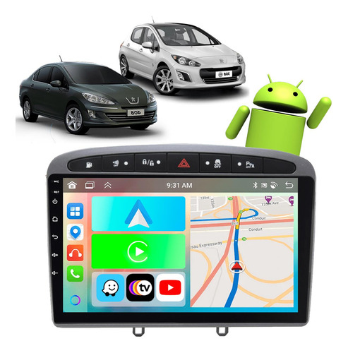 Kit Multimidia Android 9pol Peugeot 308 408 12 16 19 Tv Gps