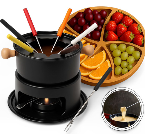 Fondue Com 6 Garfos 11 Peça Queijo Chocolate Com Petisqueira