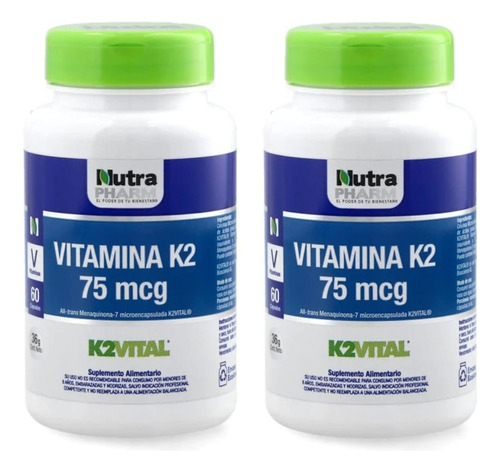  2 Frascos Vitamina K2 - 75 Mcg / Huesos Y Corazón 