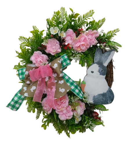 Corona De Pascua Con Bowknot Floral Wreath Pink Rose Para El
