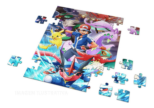 Quebra Cabeça Personalizado Pokemon Ash E Greninja 48 Peças