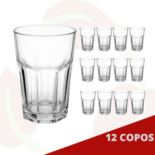 Conjunto 12 Copos Alto Vitamina 350ml Vidro Luxo Resistente