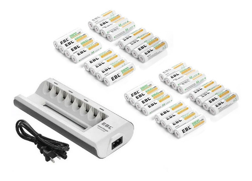 Cargador Múltiple Ebl + 32 Pilas Recargables  Aa Ó Aaa 1.2v.