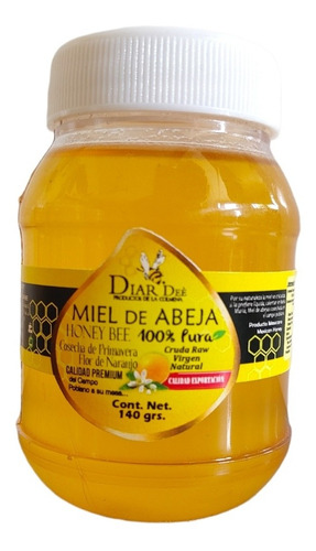 Miel Abeja Pura, Miel Cruda, Miel Virgen, Honey 140 Gr Diar 