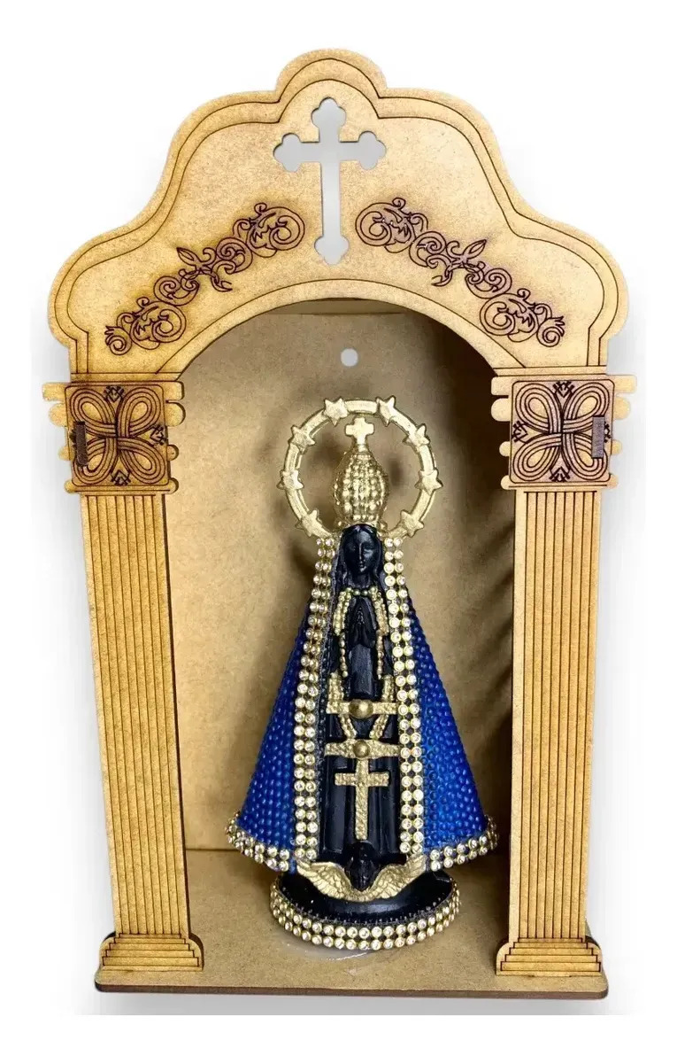 Capela Oratório Com Imagem Nossa Senhora Aparecida Madeira Azul