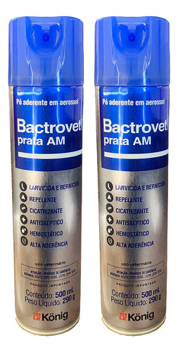 Kit 2 Bactrovet Prata Spray Larvicida Bernicida 500ml Konig
