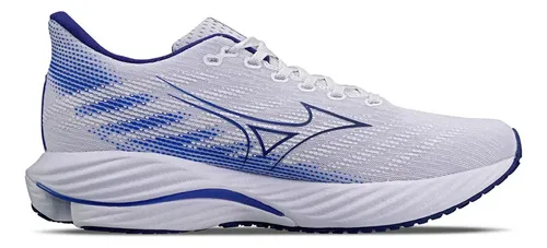 O tênis Mizuno Wave Rider 28, destacando a placa Wave na entressola